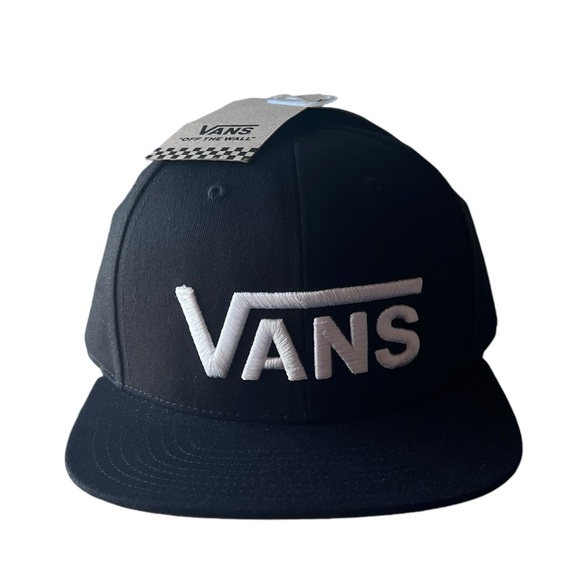 Vans Other - Vans Drop V Snapback Skate Hat Cap Black Wide Flat Bill Embroidered Logo